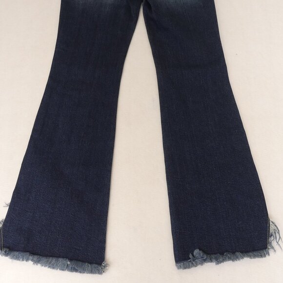 KanCan 7/27 Kimmie High Rise Split Frayed Hem Flare Blue Jeans - Picture 11 of 11